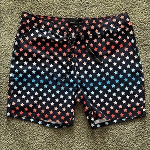 Edgar & Ash Men’s XL Swim Trunks – Navy with Red, White & Blue Gradient Stars